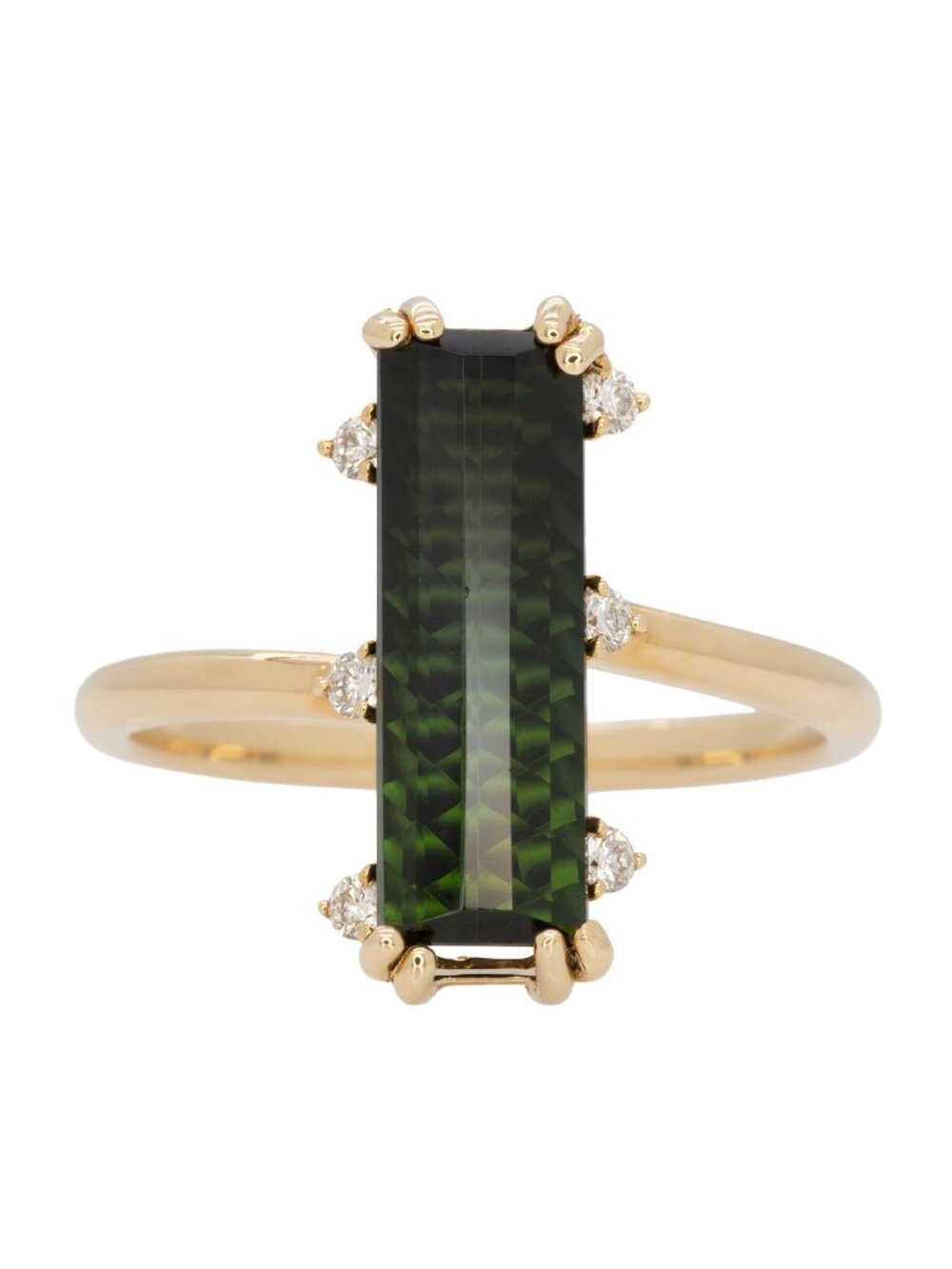 2.55 Ct Baguette Untreated Black Tourmaline & Diamond Ring in 14K Yellow Gold